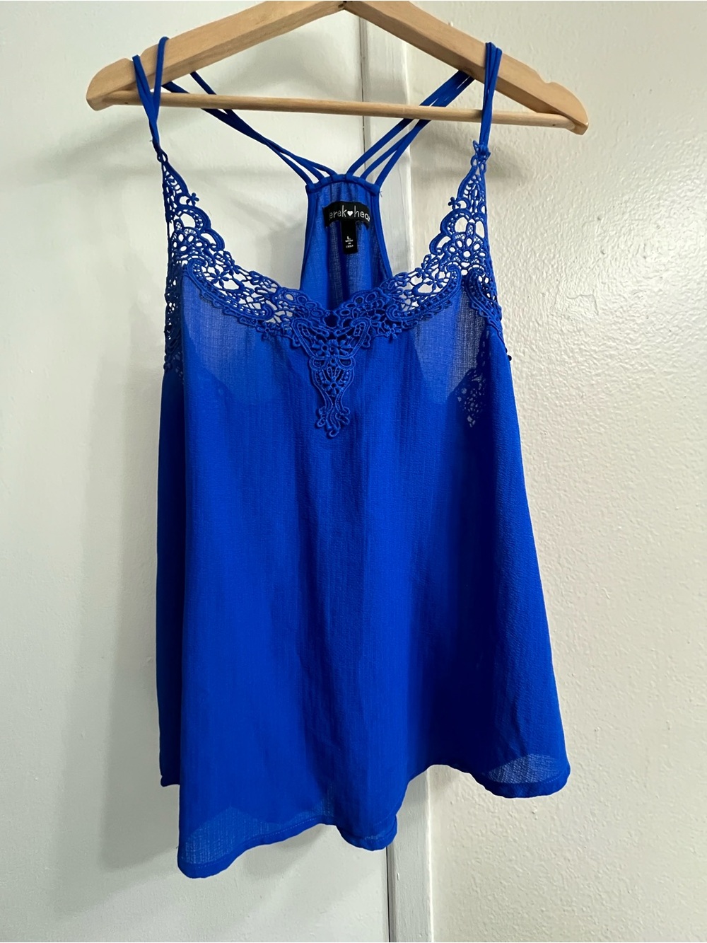 2000s Y2K Derek Heart Royal Blue Lace-Trim Racerback Cami